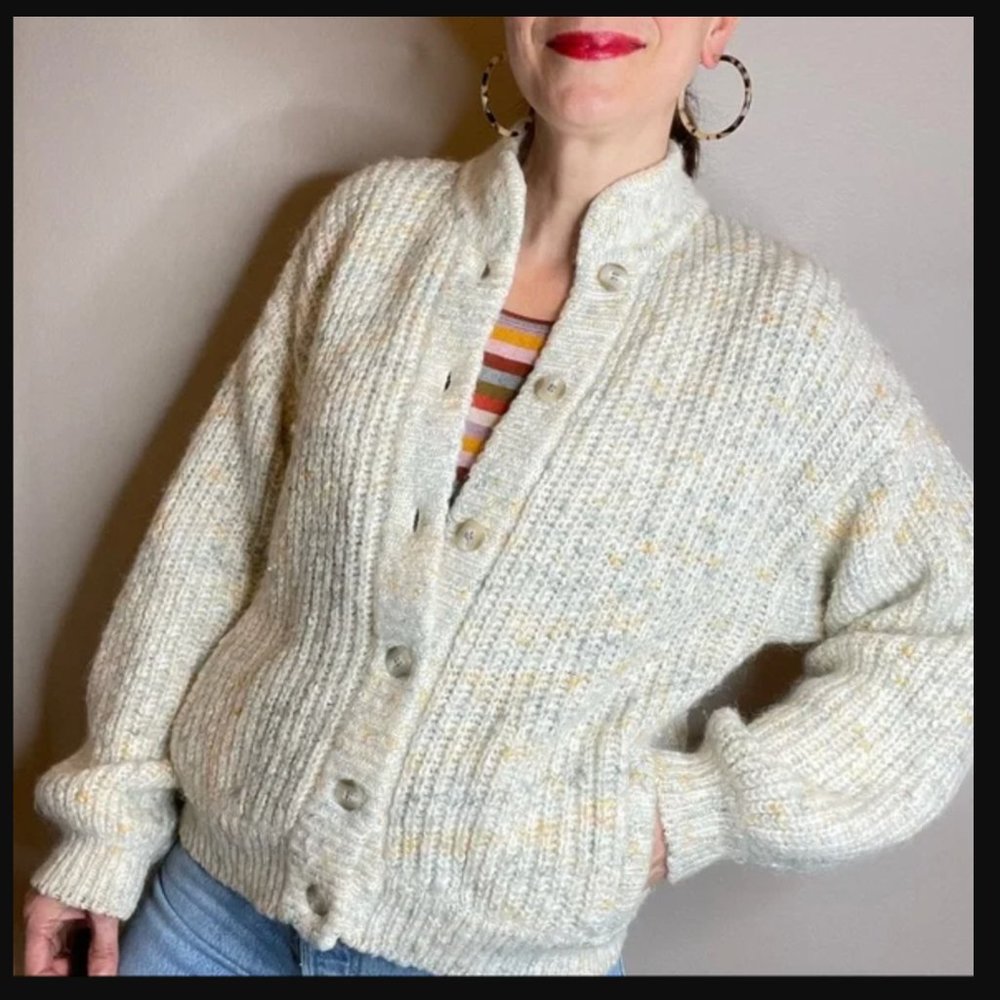 Vintage thick knit chunky cropped sweater coat coatigan cardigan balloon sleeve